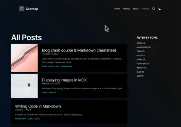 Screenshot of Next.js blog in dark mode