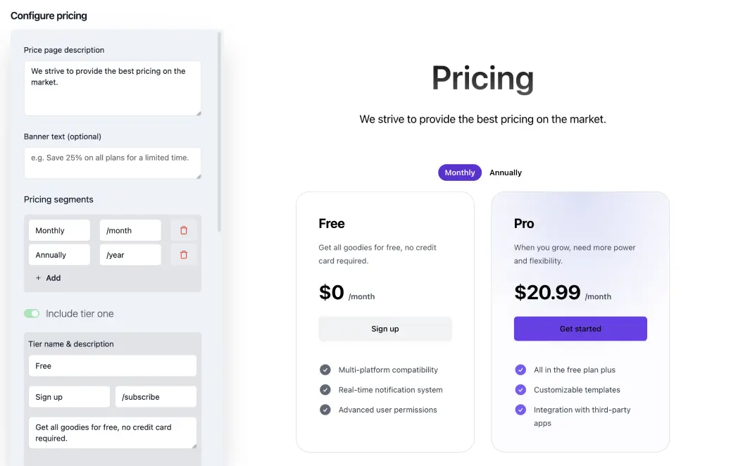 Screenshot of Shipixen price configuration